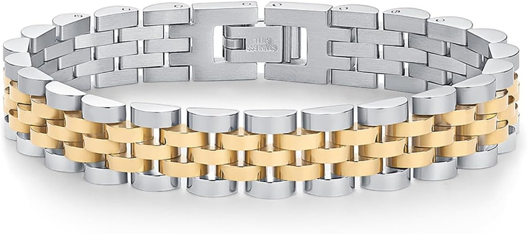 PAVOI 14K Gold Plated Waterproof Watch Strap Chain Bracelet for Women | Two Toned Mixed Metals Stainless Steel Chunky Link Bracelet